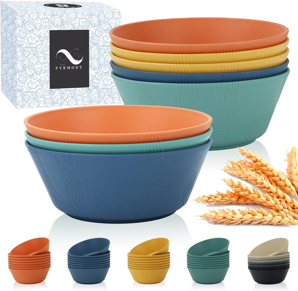 PYRMONT 36 OZ Wheat Straw Bowls Set of 8 Large Cereal Bowls Reusable Soup Bowls Microwave & Dishwasher Safe Unbreakable Bowls Kitchen for Cereal Salad  Rice Noodles - Multi